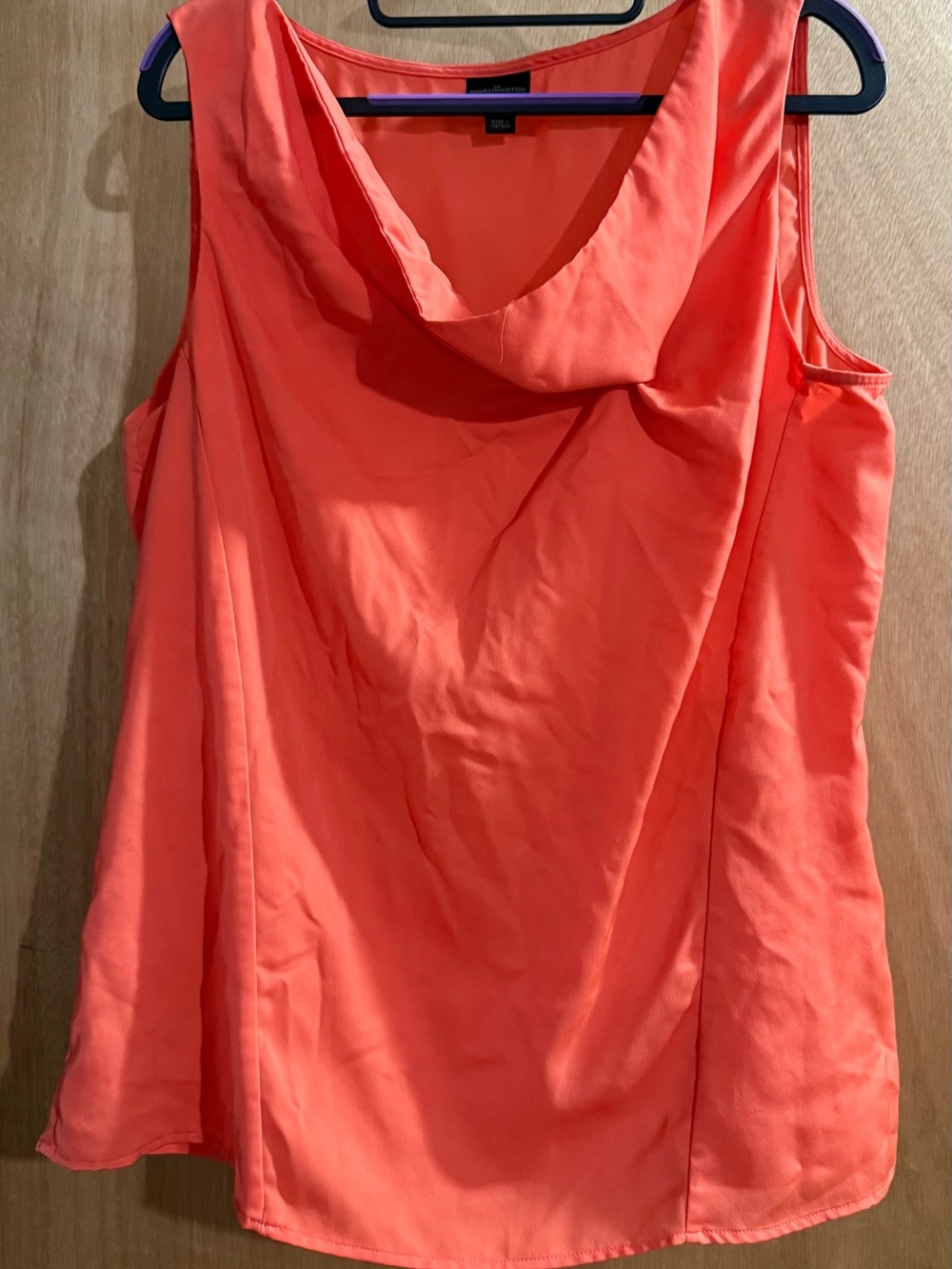 Worthington Coral-Orange Sleeveless Draped Neck Shell Top